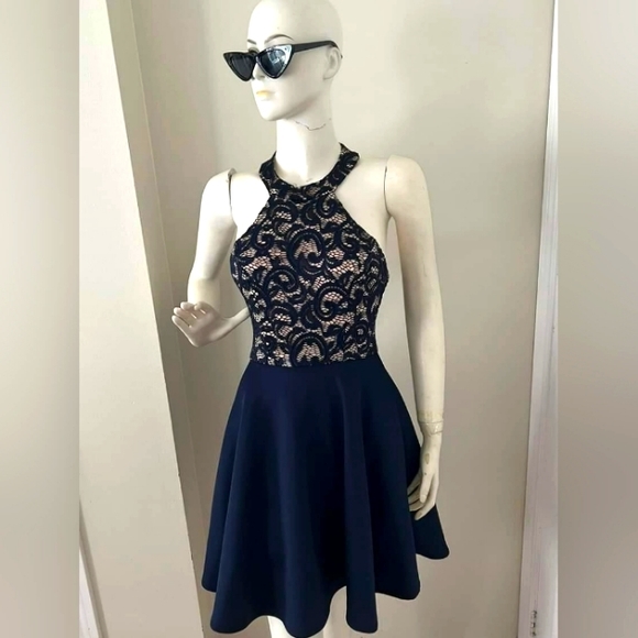 B Darlin Strappy Halter Flare Dress - Picture 1 of 7